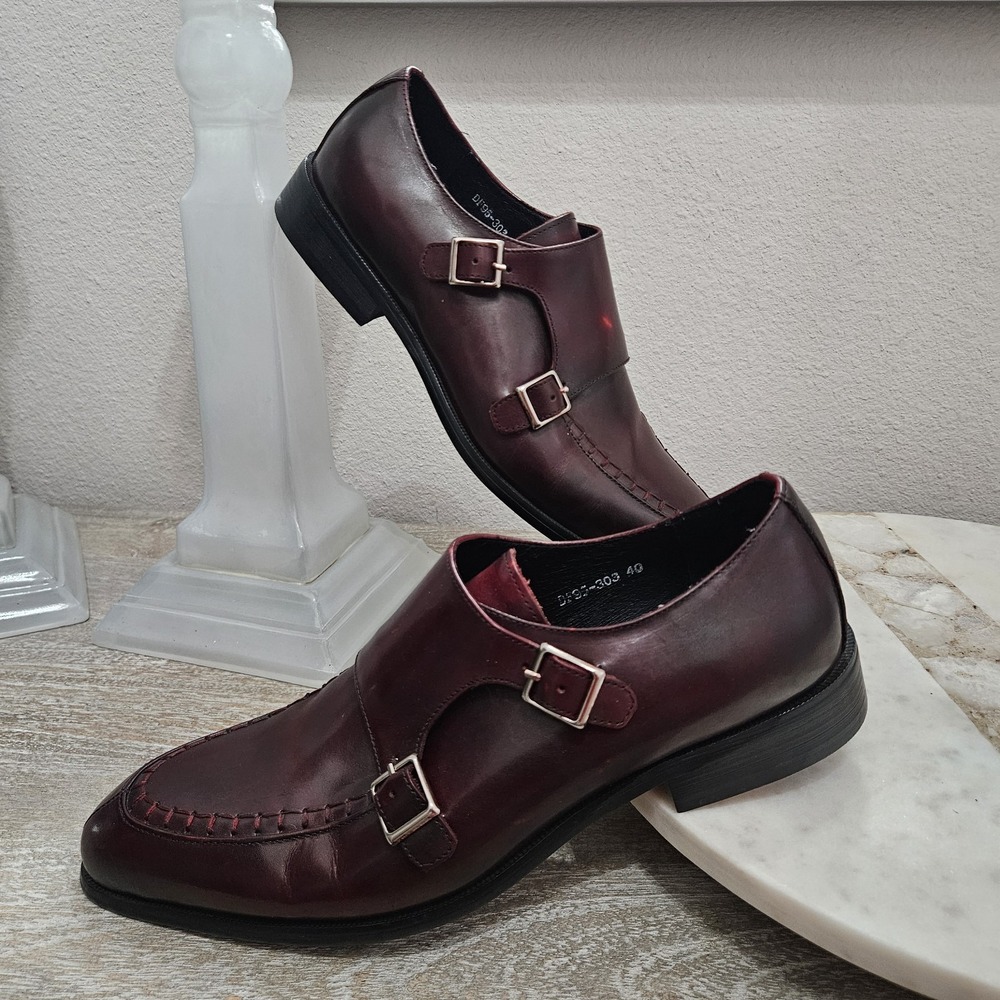 Valentino Men's Double Monk Strap Shoes Burgundy EU 40 US 7
